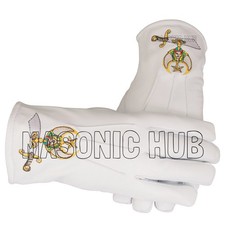Shriner Masonic White Cotton Gloves   Scimitar, Crescent  Star Embroidered
