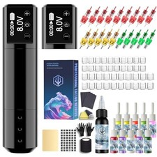 Wireless Rotary Tattoo Machine Kit with 20 Tattoo Cartridge Needles, Ink Set ...