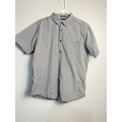 Sean John Mens XL Tailored Fit Black White Micro Check Short Sleeve Button Down