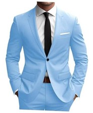 2 Piece Suit Men Slim Fit Suits for Mens One Button Men Suit Small Sky Blue