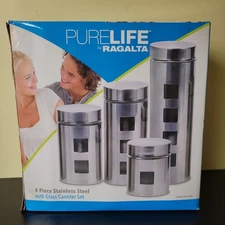 NIB Stainless Steel Food Storage Canister Set 4-Piece Containers Coffee Flour 