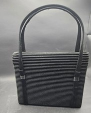 Vintage 1990s Black Pleated Satin Cocktail Wedding Evening Bag Purse NEW