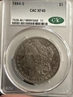 1884-S MORGAN SILVER DOLLAR, CAC XF-40