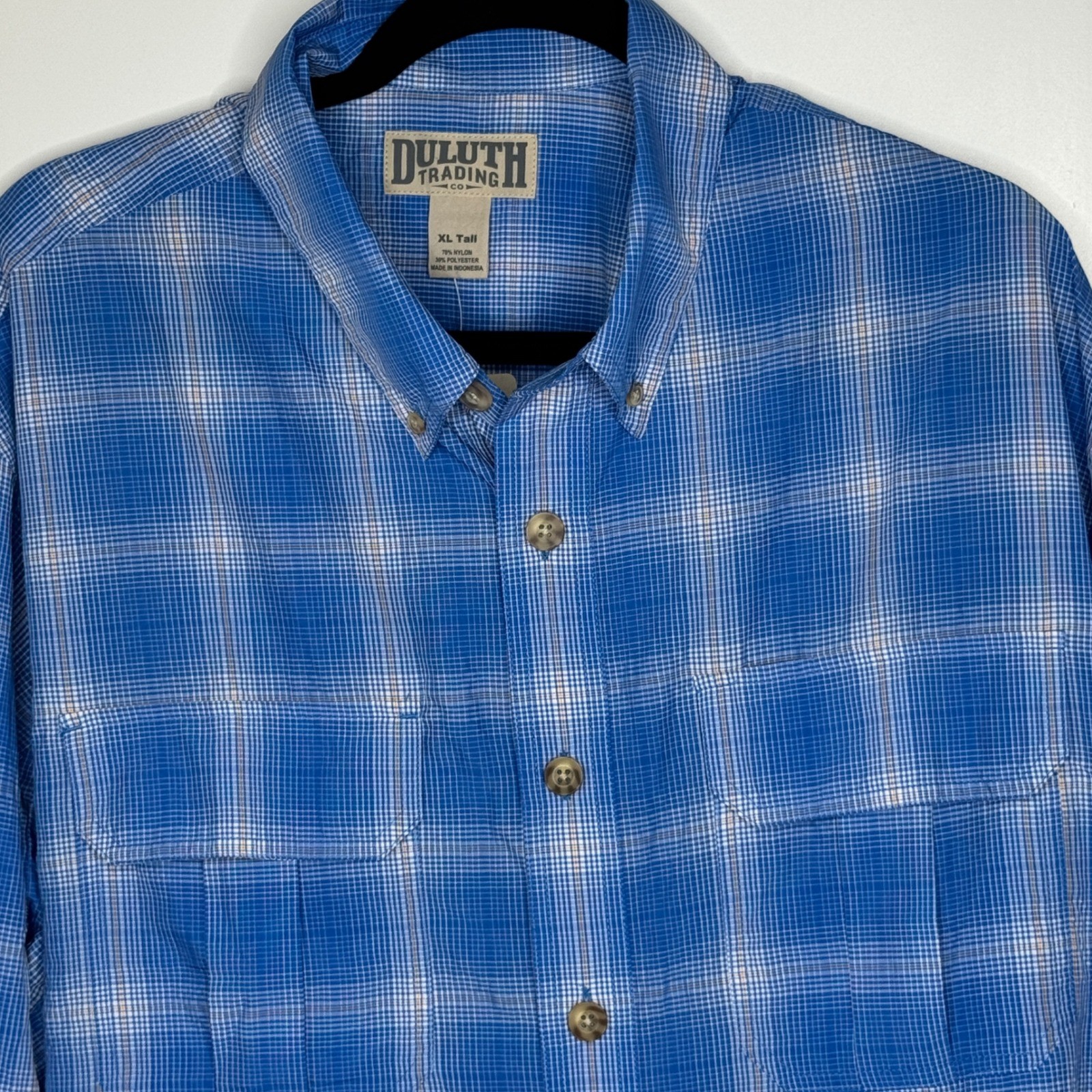 Duluth Trading Co. Mens Armachillo Cooling Long Sleeve Blue Plaid Shirt XL Tall