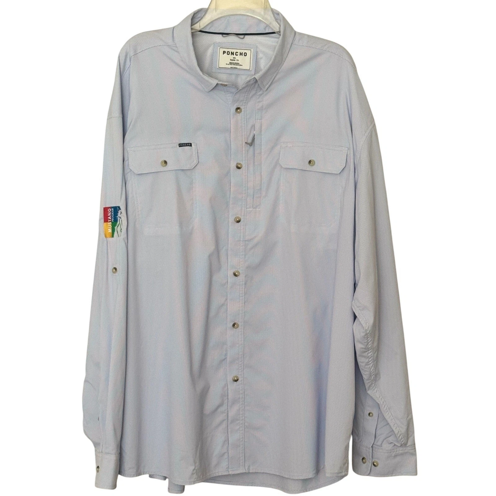 Poncho Outdoors Men's Long Sleeve Fishing Shirt Light Blue Micro-Check Mens 3XL