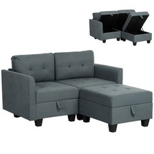 HOMCOM Modular Sectional Sofa with Storage, 2 Seater Sofa Set, Dark Grey