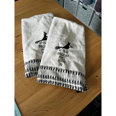 Halloween Witch If the Broom Fits Set of 2 Hand Towels