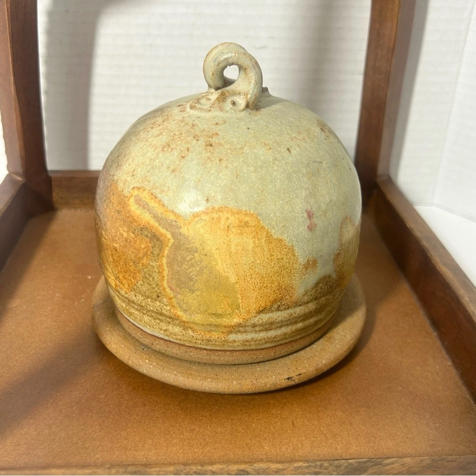 Studio Art Pottery Large Rustic Ceramic Butter Bell Saucer Signed by Artist