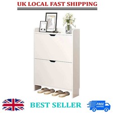 2-Tier Wooden Entrance Shoe Cabinet with Flip Drawers Narrow Shoe Storage Cabine