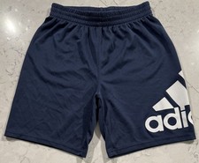 Adidas Athletic Shorts Kids Boys Medium 10-12 Navy Blue Logo Mesh Gym 3-Stripes