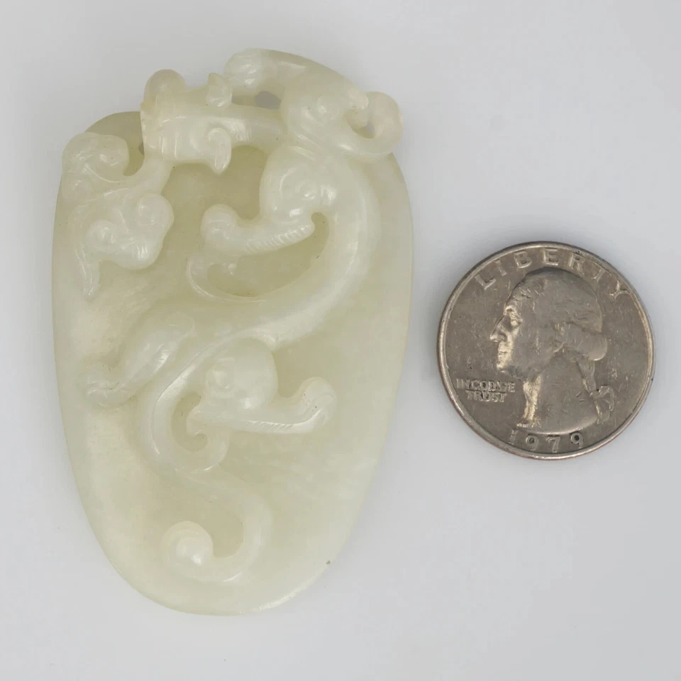 Qing Chinese Jade Chimera Pendant Plaque Pale Green 18/19th Century - Image 2 of 4