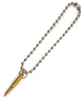 Real .308 Nickel M60 Bullet Pendant Choker 1/2" Large Ball Chain Necklace 