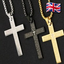 Mens Women Chain Necklace  Cross Stainless Steel Pendant Lords Prayer Jesus UK
