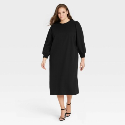 Women's Plus Size Long Sleeve High Slit Knit Dress - Who What Wear Black 3X