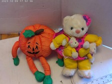 Pumpkin and bear stuffed animal combo 1990's vintage used