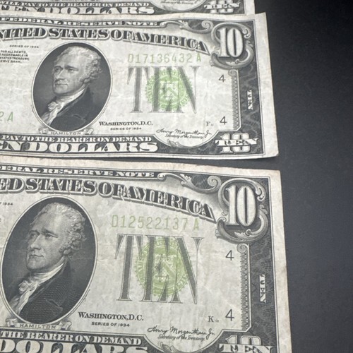 3 Light Green Seal 1934 Series D $10 Ten Dollar Bill - Picture 3 of 10