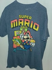 Vintage Look Super Mario Bros Cool Graphic Large Print T-Shirt Size Large
