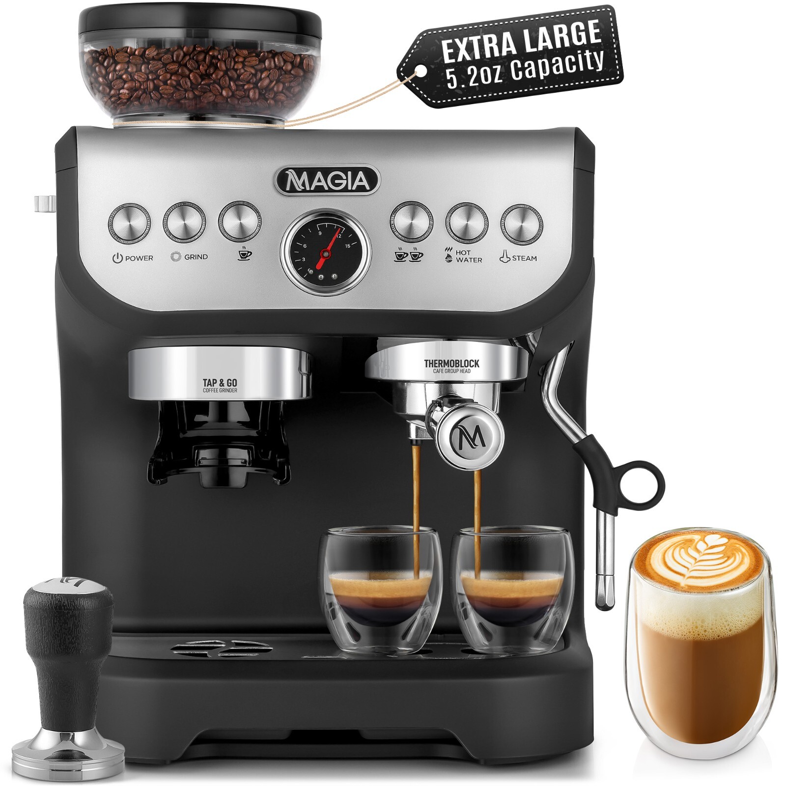 Cafetera Cafetera Espresso con Molinillo y Espumador con Bomba de Presión de 15 Bares