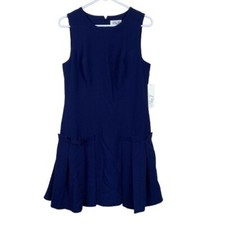 NEW Eliza J Drop Waist Crepe Navy Sleeveless Dress Size 10