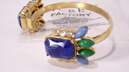 J.Crew Women's Gold Crystal Cabochon Cluster Open End Cuff Bracelet NIB 68 Blue - Picture 3 of 9