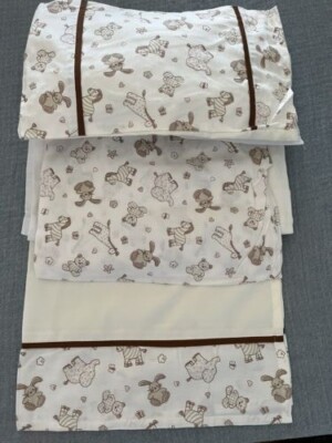 Baby nursery crib 10 piece very soft brown/beige/white bedding set