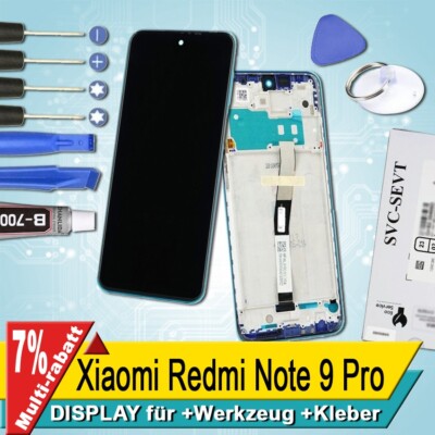 Display für Xiaomi Redmi Note 9 Pro Bildschirm Service Pack Blau Rahmen+