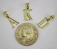 10K Solid Yellow Gold Diamond Cut Small Initial Alphabet Letter Pendant Charm