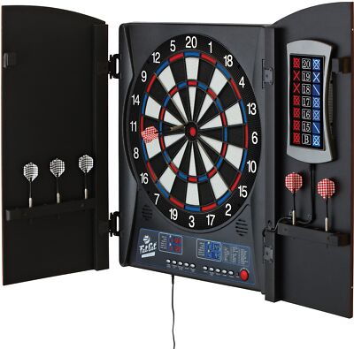 	Fat Cat Mercury Electronic Dartboard Built In Cabinet Doors With Integrated	