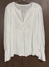 Liberty Garden Top Blouse Womens L Boho White Summer Beach Crinkle Cottage Flowy