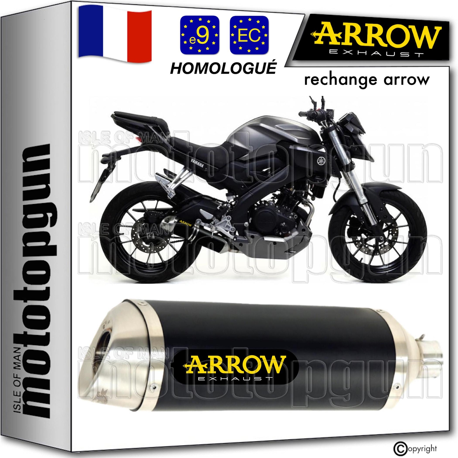 Pot echappement Arrow Thunder noir pour moto Yamaha MT 125 2014-2015