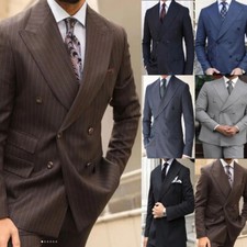 Pinstriped Men's Suits Business Work Wide Peak Lapel 2Pcs Wedding Groom Tuxedo