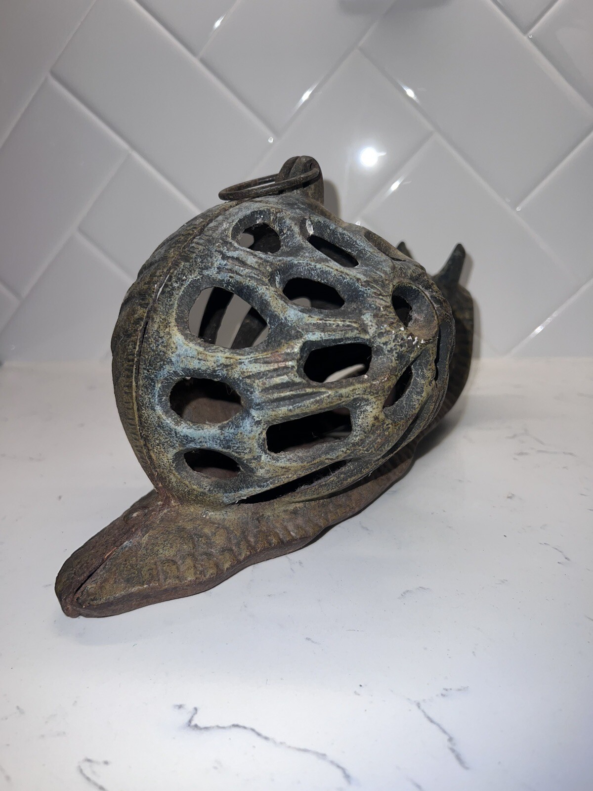 10" Vintage Cast Iron Snail Hanging Garden Lantern Candle Holder