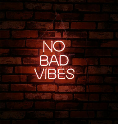 No Bad Vibes 25cm Glas Neonschild Party Blumenladen Wandhängend Werbeleuchte