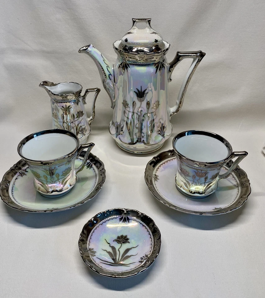 Antikes Kaffeeservice - Porzellan - Jugendstil - "Zur Silberhochzeit" Perlmutt - Bild 2 von 4