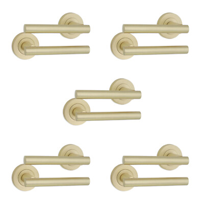 Türgriffe 5er Set Satin Messing gerade T-Bar Hebelverriegelung Zuggriff Pack