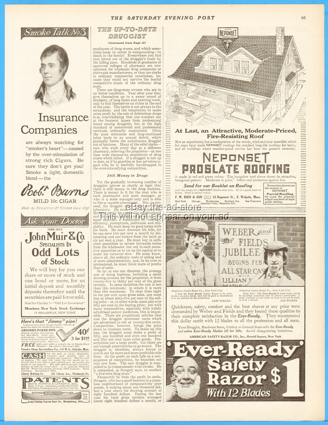 1912 Joe Weber Lew Fields Photo American Safety Razor Co Brooklyn NY Shaving Ad