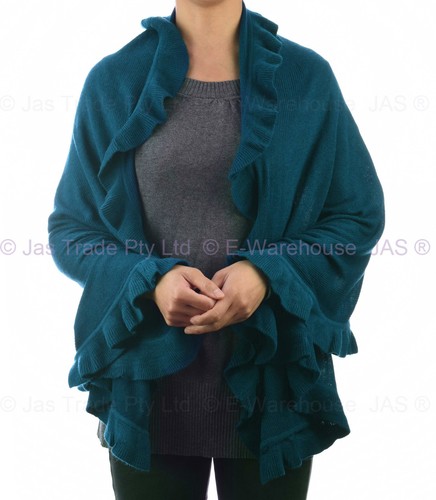 Ladies Winter Evening Knit Stole Cape Shawl Wrap Long Big Scarf Ruffled SOFT - Picture 26 of 33