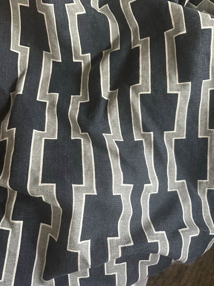 West Elm Wallpaper Print Window Curtain Panel Grommet Linen Cotton Blue 48"x 96" - Image 4 of 4