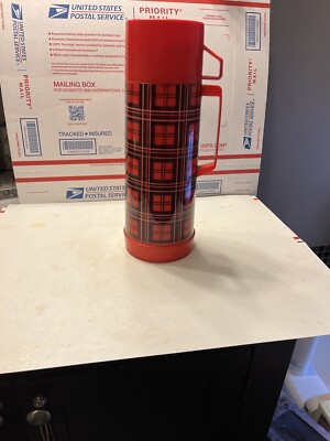 Vintage Aladdin Red Plaid Thermos Bottle