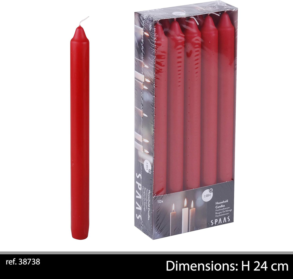 Spaas 10 Household Tapered Dinner Candles 21/240 mm, 8 Hours, Unscented