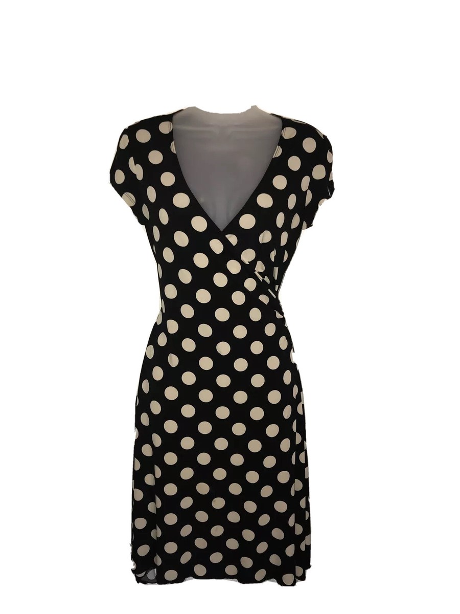 black with cream polka dots faux wrap dress | eBay