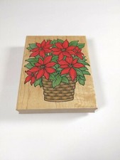 Hero arts Christmas poinsettia rubber stamp wood 1996