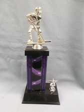 silver female hockey trophy laser purple column wide base star trim