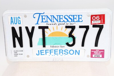2000 Issued Expired Tennessee '' Sounds Good to me '' License Plate '' NYT 377 ''