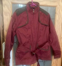 Dubarry Ladies Jacket In Red Belted Full Zip With Elbow Patches Size 14 Used