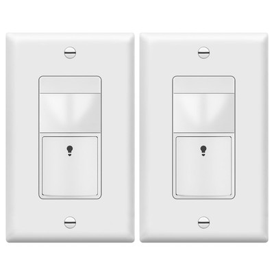 Motion Sensor Light Switch, No Neutral Wire, Single Pole, 2PCS, White