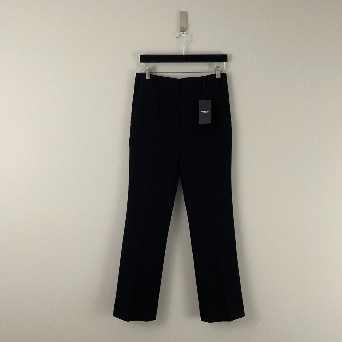 Saint Laurent Black Wool Blend Straight Leg Pants Womens Size FR 