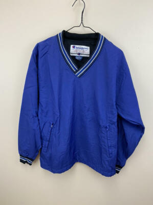 Champion S Blue Pullover Windbreaker Nylon Jacket Zipper Pockets