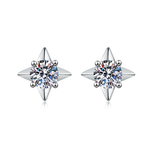 #69 Moissanite 1CT Compass Star Stud Earrings 925 Sterling Silver