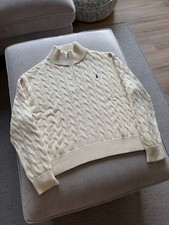 Polo Ralph Lauren Cable-Knit Cotton Half-Zip Jumper L large women’s cream new 